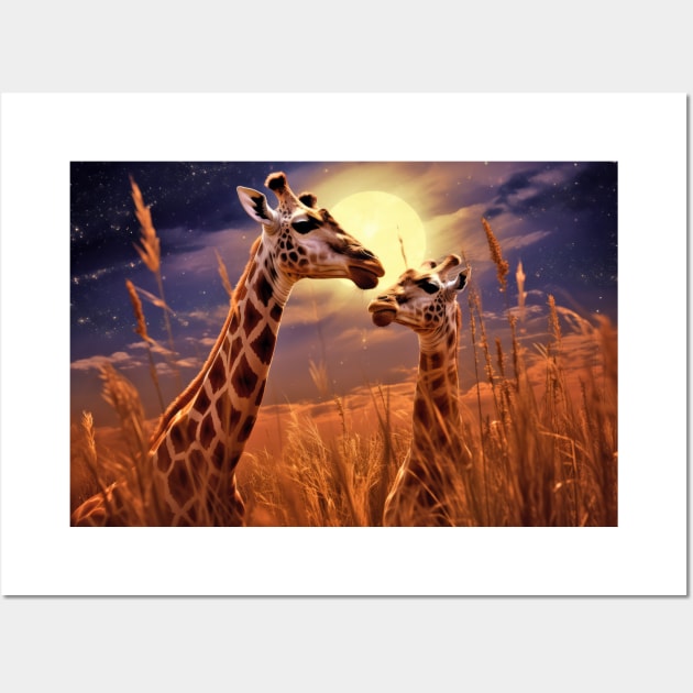 Giraffe Animal Wildlife Wilderness Colorful Realistic Illustration Wall Art by Cubebox